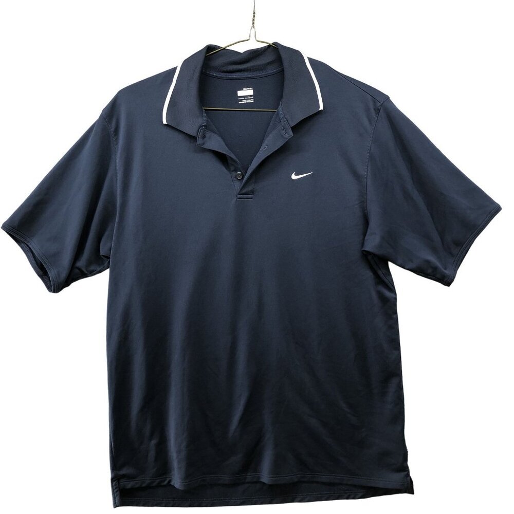 Nike Fit Dry Polo Shirt Mens L Navy Blue Golf Active Swoosh Logo